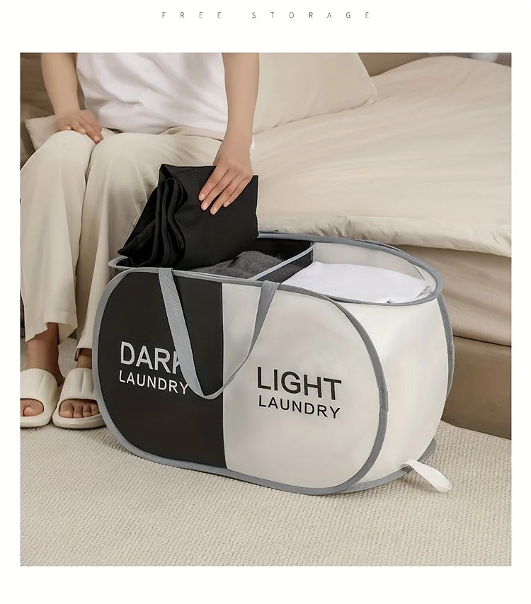 1pc Folding Classified Laundry Basket Breathable Separated Dirty clothes Storage Basket with Handle Large Capacity Laundry Bag