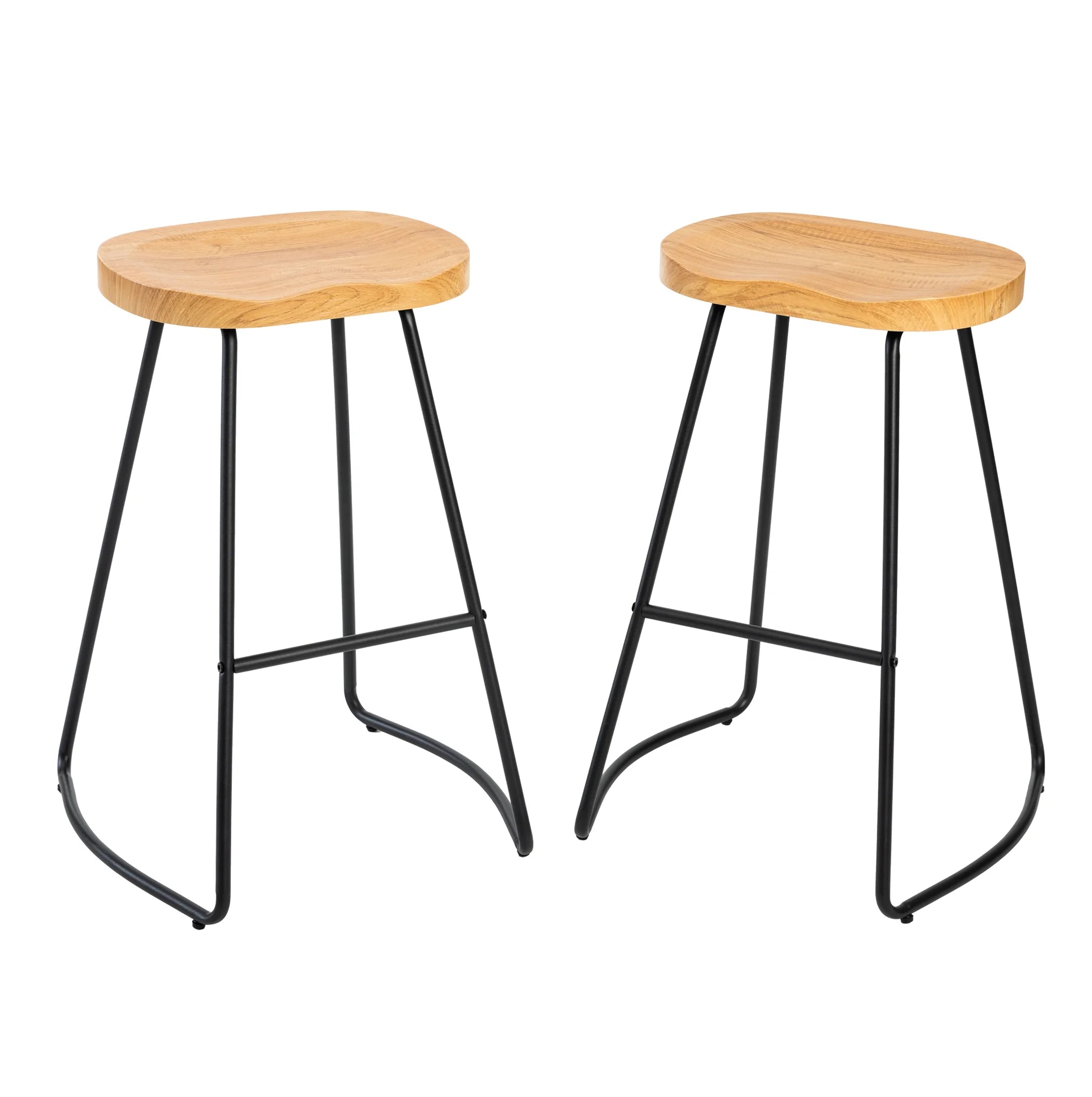 JHK 26 Inch Wood Saddle Seat Drawing Chair Bar Stools Counter Height Backless Counter Stools with Metal Legs for Office Home