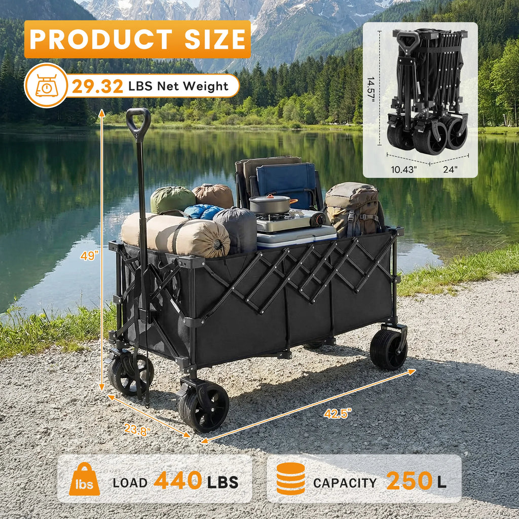 JHK Outdoor Collapsible Foldable Garden Beach Cart 440lbs Large Capacity Wagon Cart Utility Grocery Wagon for Shopping Sports