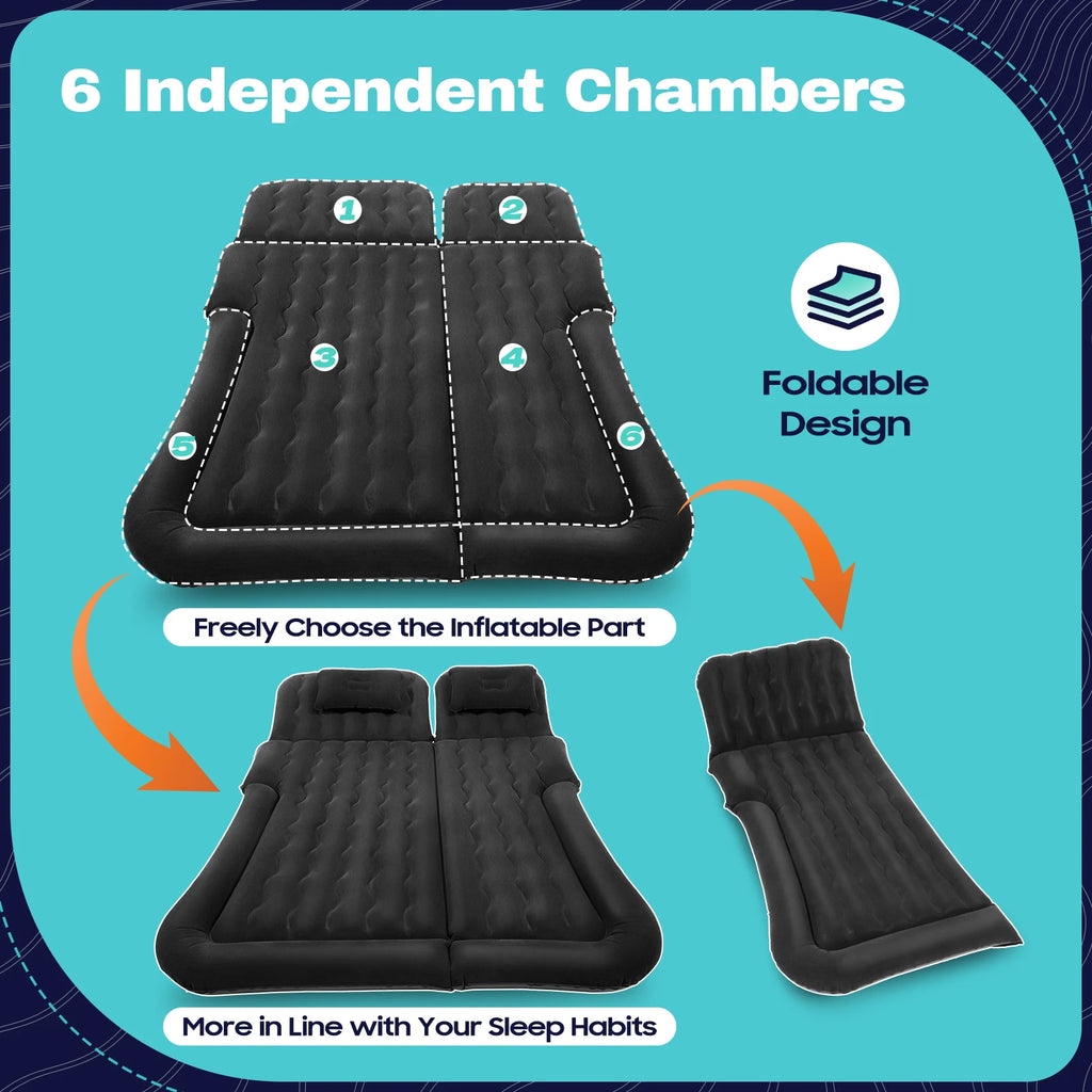Universal Foldable Inflatable Bed Portable Inflatable Mattress Set Car Back Seat Sleeping Flocking Air Bed Cushion w/Pump+Pillow