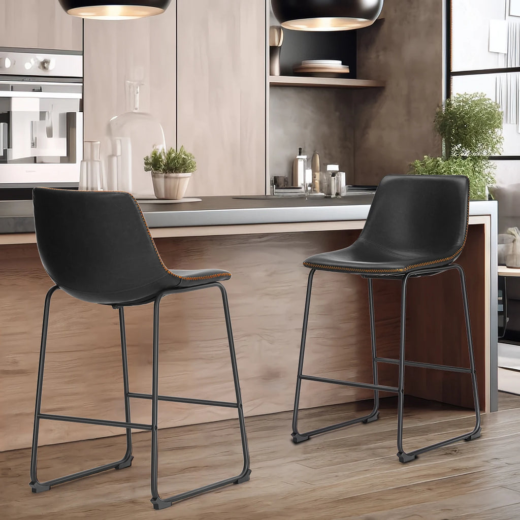 JHK 2 Pack Pu Leather Counter Height High Chair For Home and Office Comfortable Sponge Cushion Outdoor and Indoor Sturdy Chairs