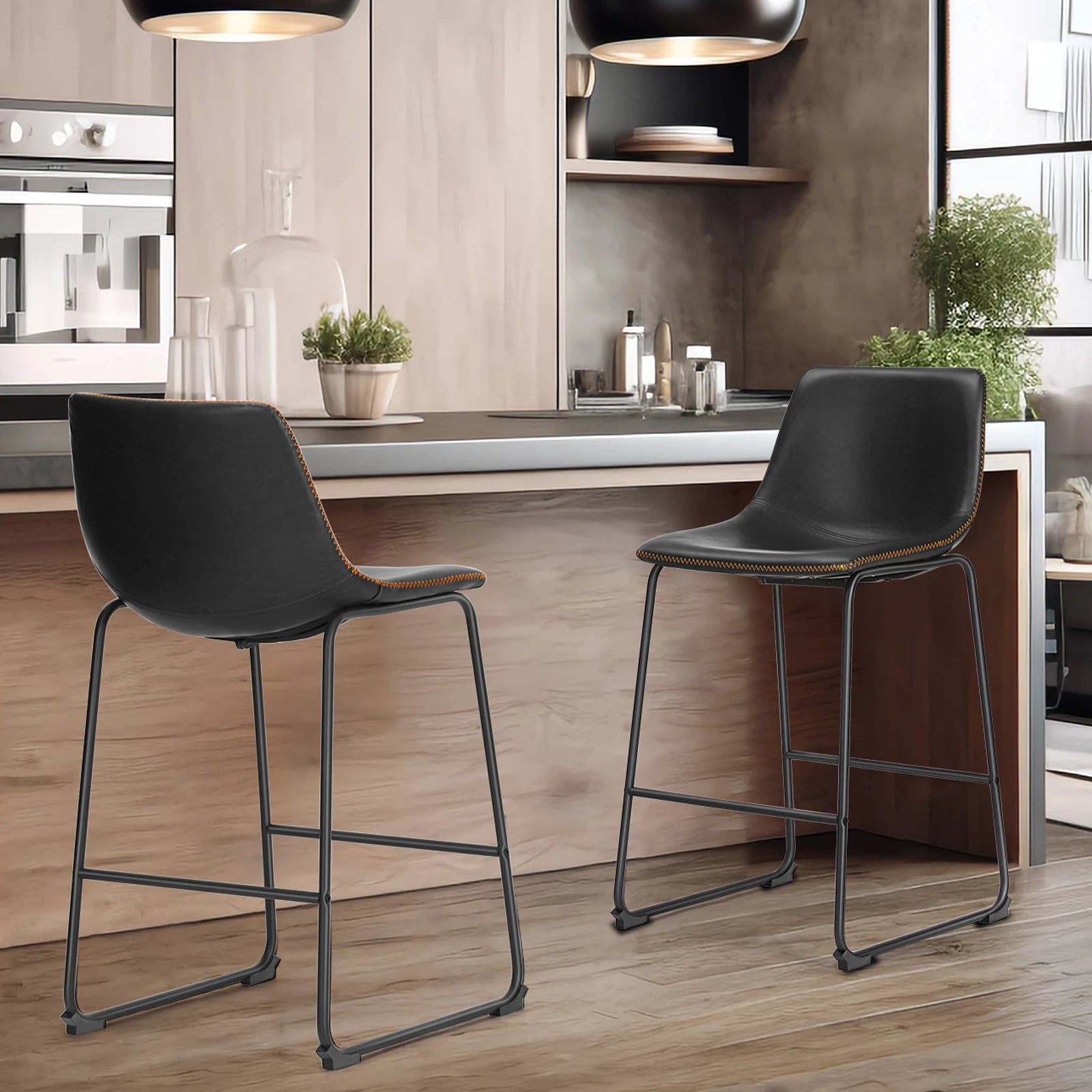 JHK 2 Pack Pu Leather Counter Height High Chair For Home and Office Comfortable Sponge Cushion Outdoor and Indoor Sturdy Chairs