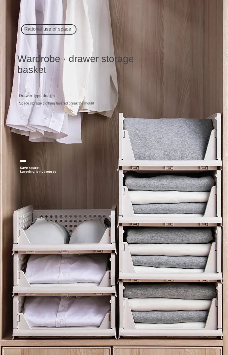 Home Stackable Plastic Drawers Organizing Boxes Partition Bedroom Office Organizers Closet Clothes Panties Folding Storage Box