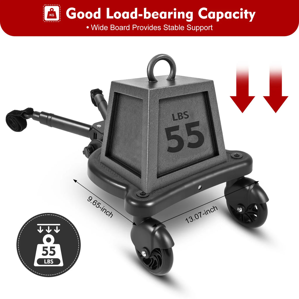 Universal 2-in-1 Stroller Board And Seat Pram Pedal Adapter for Kids - Detachable Safety Ride Board for Pushchair with 25kg Load