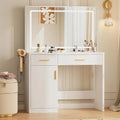 JHK Desser For Bedroom Vanity Desk with Mirror and Light Bulb or Strip LED Lights Adjustable Brightness with Charging Station