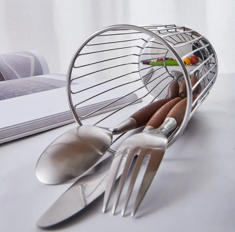 1pc Cutlery Drain Basket Stainless Steel Chopsticks Holder Fork Spoon Storage Basket Kitchen Desktop Hollowed-out Fruit Basket