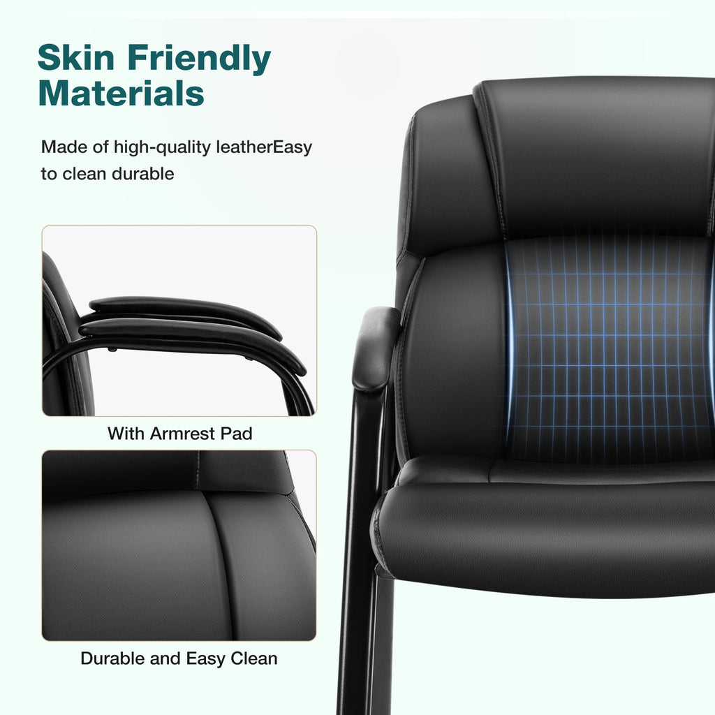 JHK PU Leather Padded Backrest Office Chair Living Room Ergonomic Waterproof Waiting Room Seat Thickened Sponge Cushion Arms