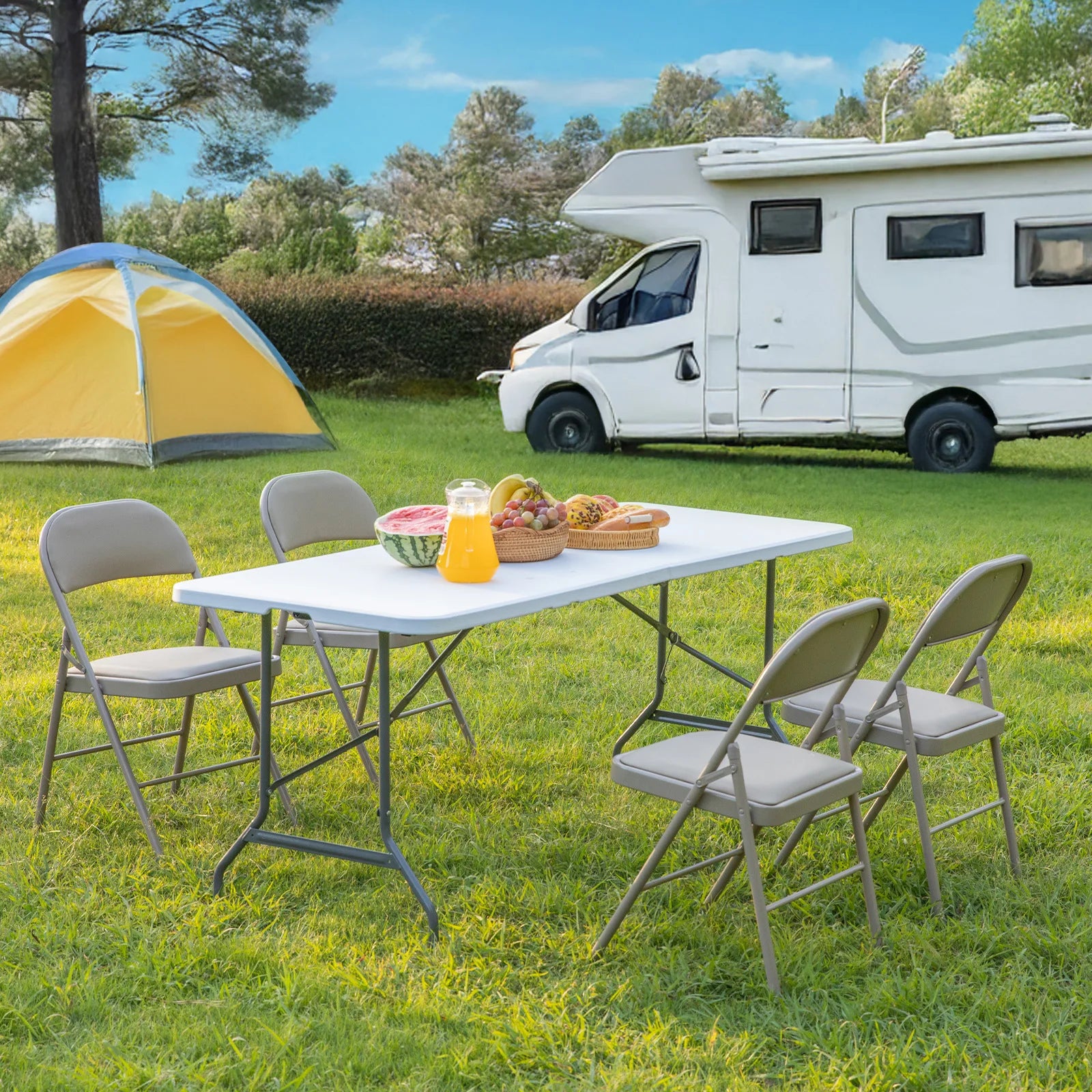 JHK Outdoor Garden Portable Folding Table Heavy Duty Foldable Table with Carrying Handle Safety Lock For Camping Picnic Table