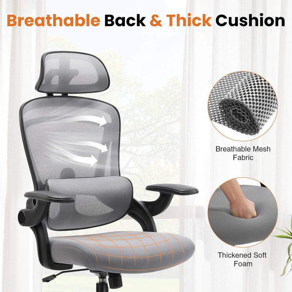 JHK Ergonomic Mesh Office Chair Adjustable Lumbar Support 120°Tilt High Back Comfortable Computer Chair with Soft Flip Up Arms