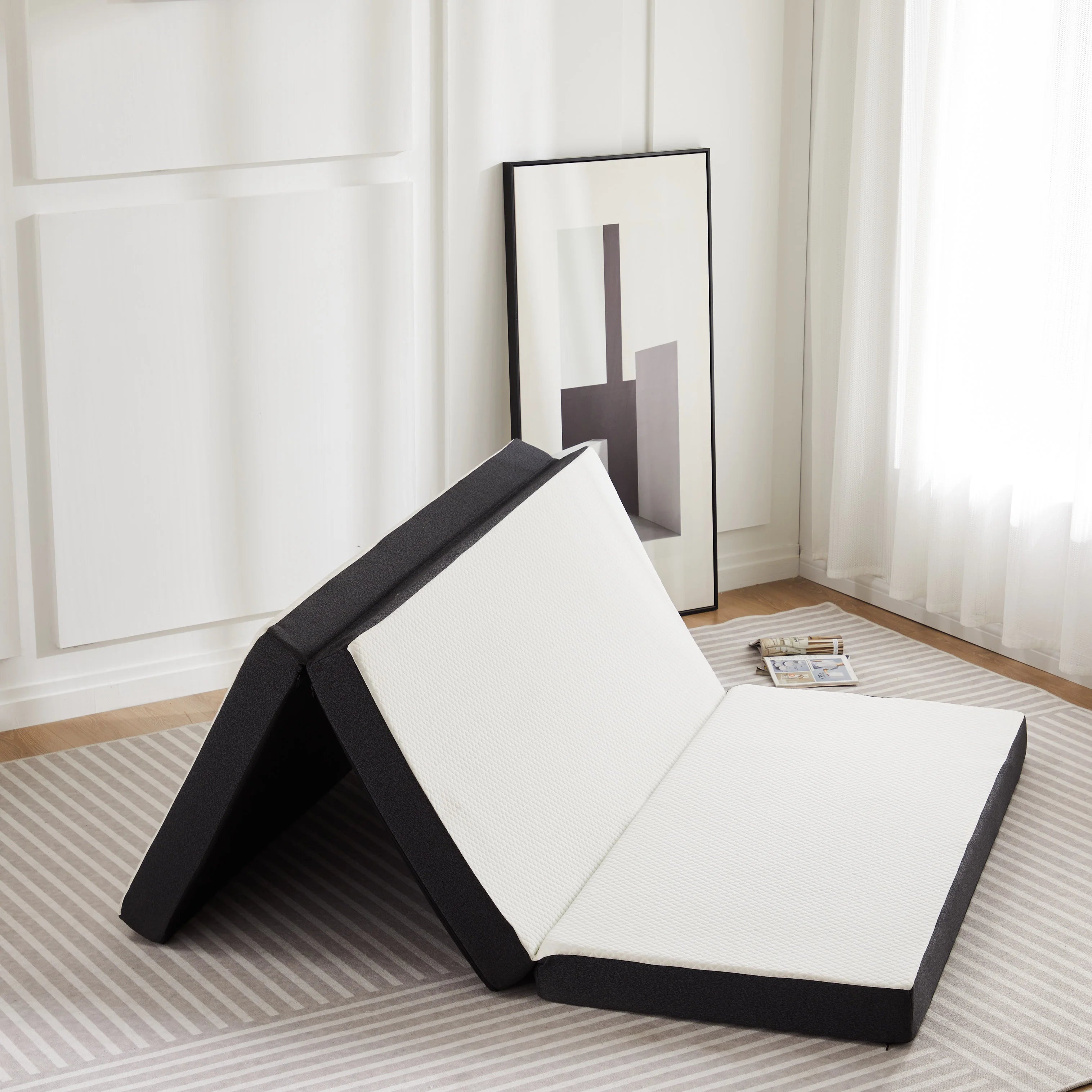 JHK Three Fold Portable Floor Bed,Certified By CertiPUR-US,Suitable For Travel,Camping,And Yoga,Soft Touch And Flexible Zipper