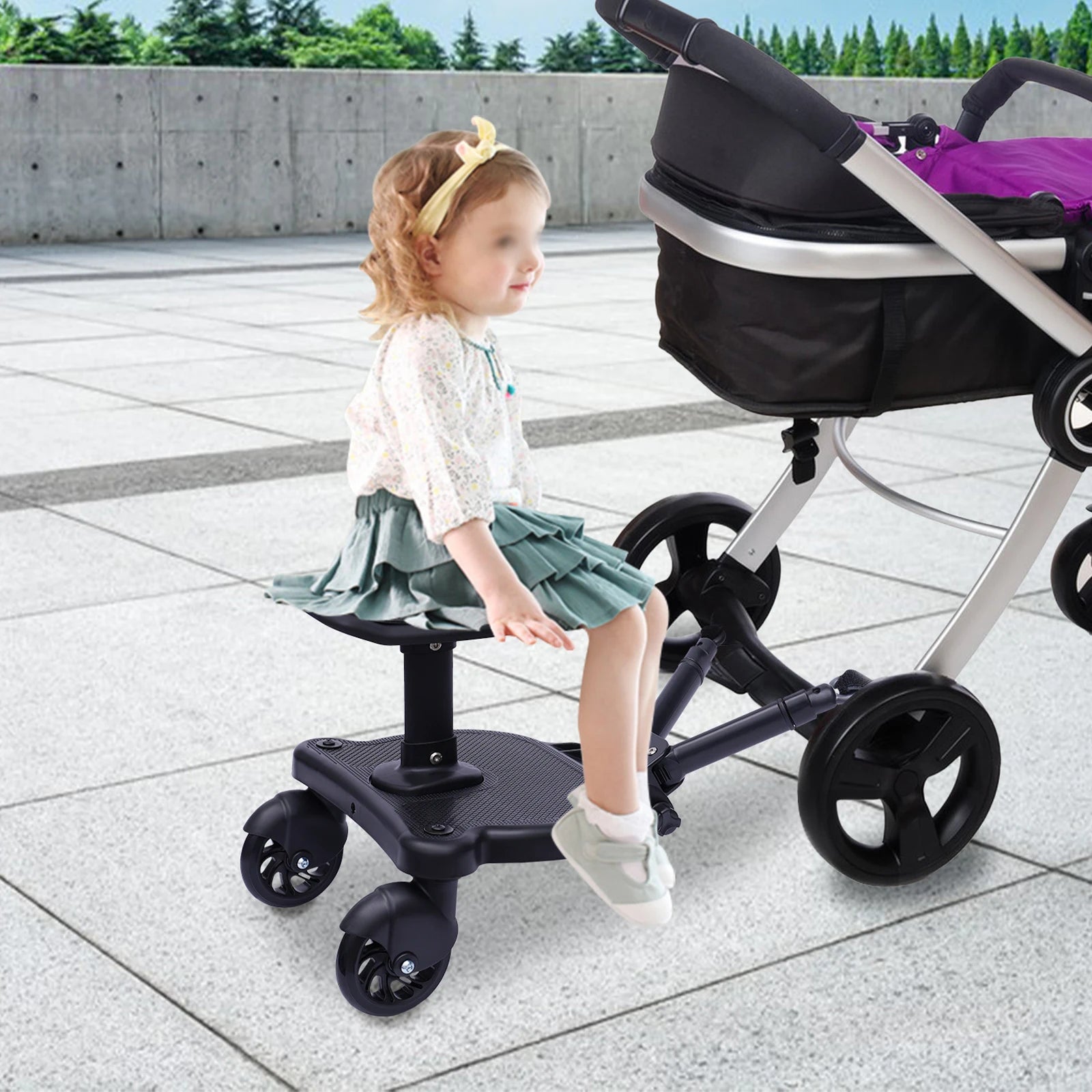 Universal 2-in-1 Stroller Board And Seat Pram Pedal Adapter for Kids - Detachable Safety Ride Board for Pushchair with 25kg Load