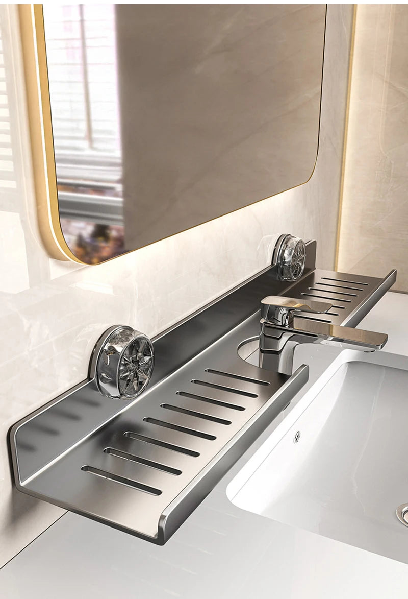1pc Bathroom Sink Storage Rack Suction Cup Faucet Draining Rack Punch free Wall-mounted Toiletries Shelf Bathroom Organizer