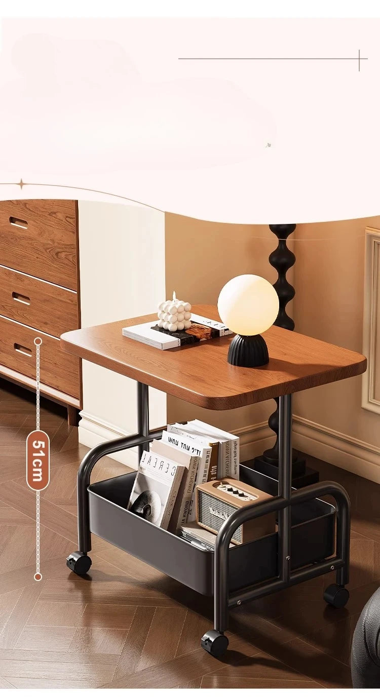 Rolling Laptop Desk & Storage Table - Double-Tier Mobile Stand with Basket, Perfect as Sofa Side Table or Bedroom Nightstand