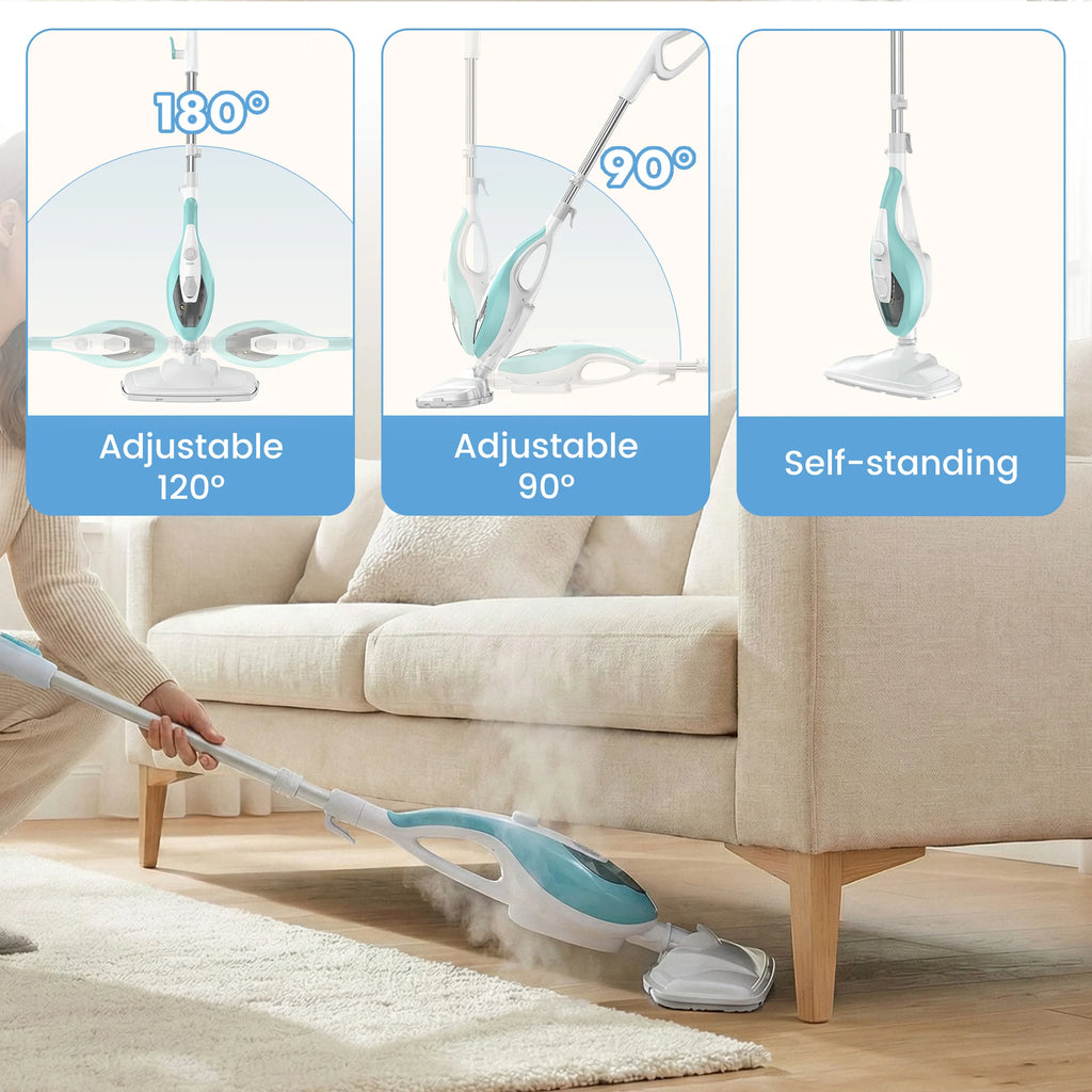 JHK 10-in-1 Steam Mop 1550W Detachable Handheld Steam Cleaner for Floor Cleaning 16FT Cord 2 Washable Pads Multi-Purpose