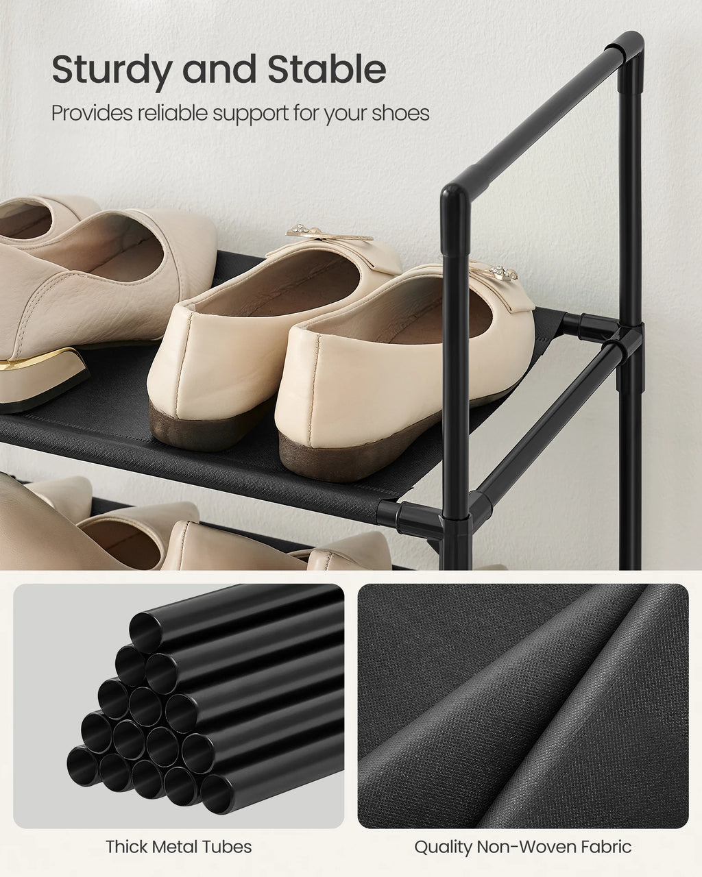 SONGMICS Shoe Rack, 10-Tier Shoe Shelf, Shoe Storage Organizer, 11 x 32.7 x 68 Inches, Metal Frame, Non-Woven Fabric Shelves, fo