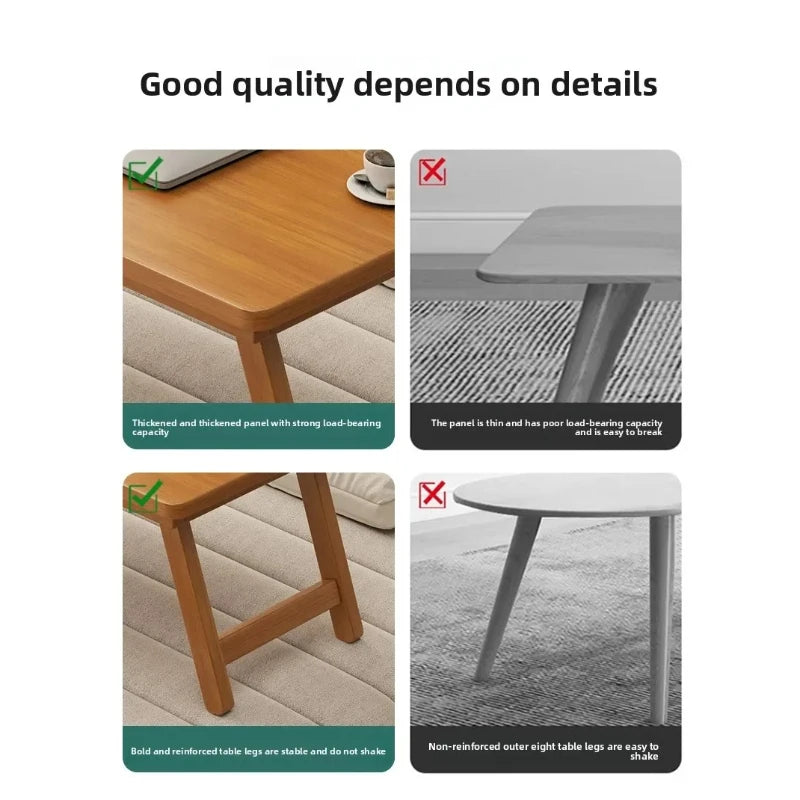 Foldable Tatami Coffee Table - Japanese Style Low Table for Bay Window & Living Room, Portable Bed Tea Table, table basse