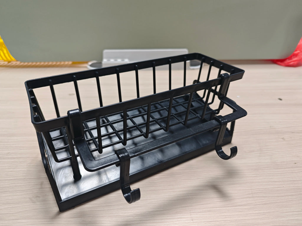 1Pc Multifunctional Plastic Kitchen Shelf Rag Storage Drainage Shelf,No-Punch Adhesive Spice Rack,Sink Tap Drain Rack with Hooks