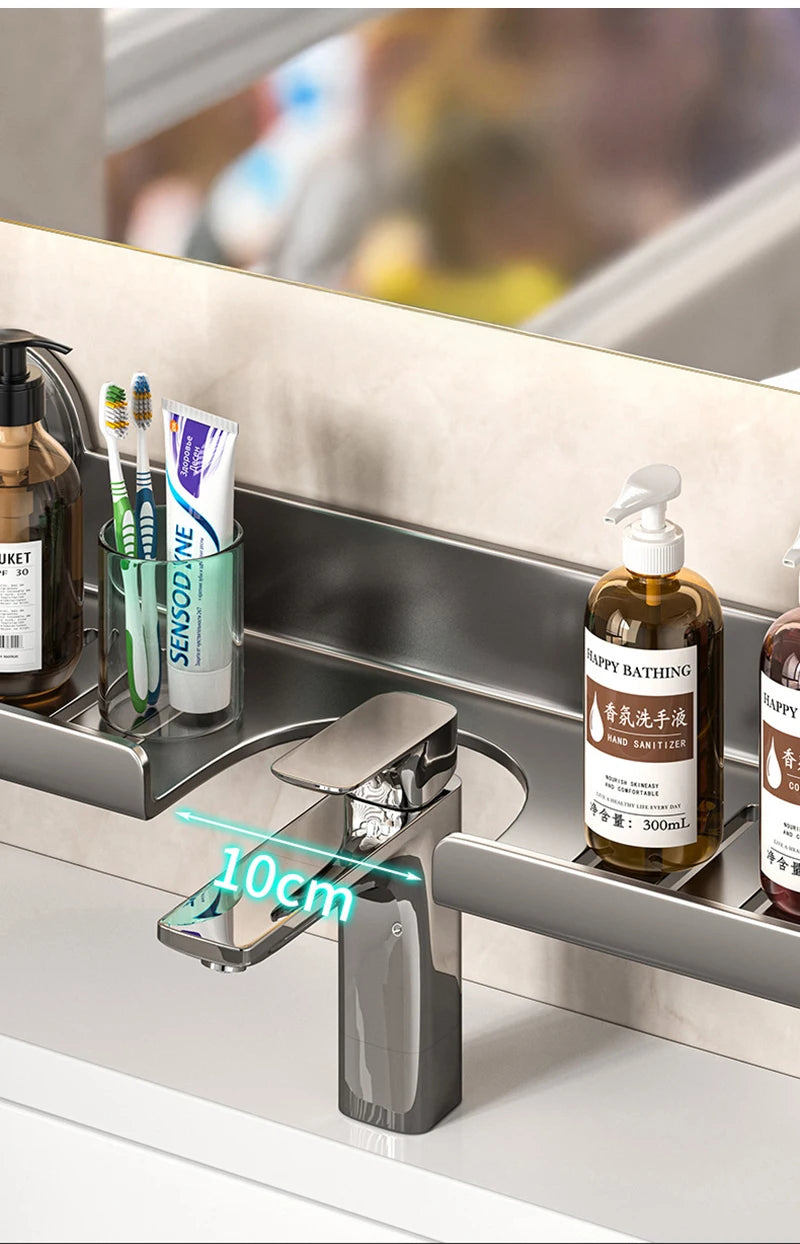 1pc Bathroom Sink Storage Rack Suction Cup Faucet Draining Rack Punch free Wall-mounted Toiletries Shelf Bathroom Organizer
