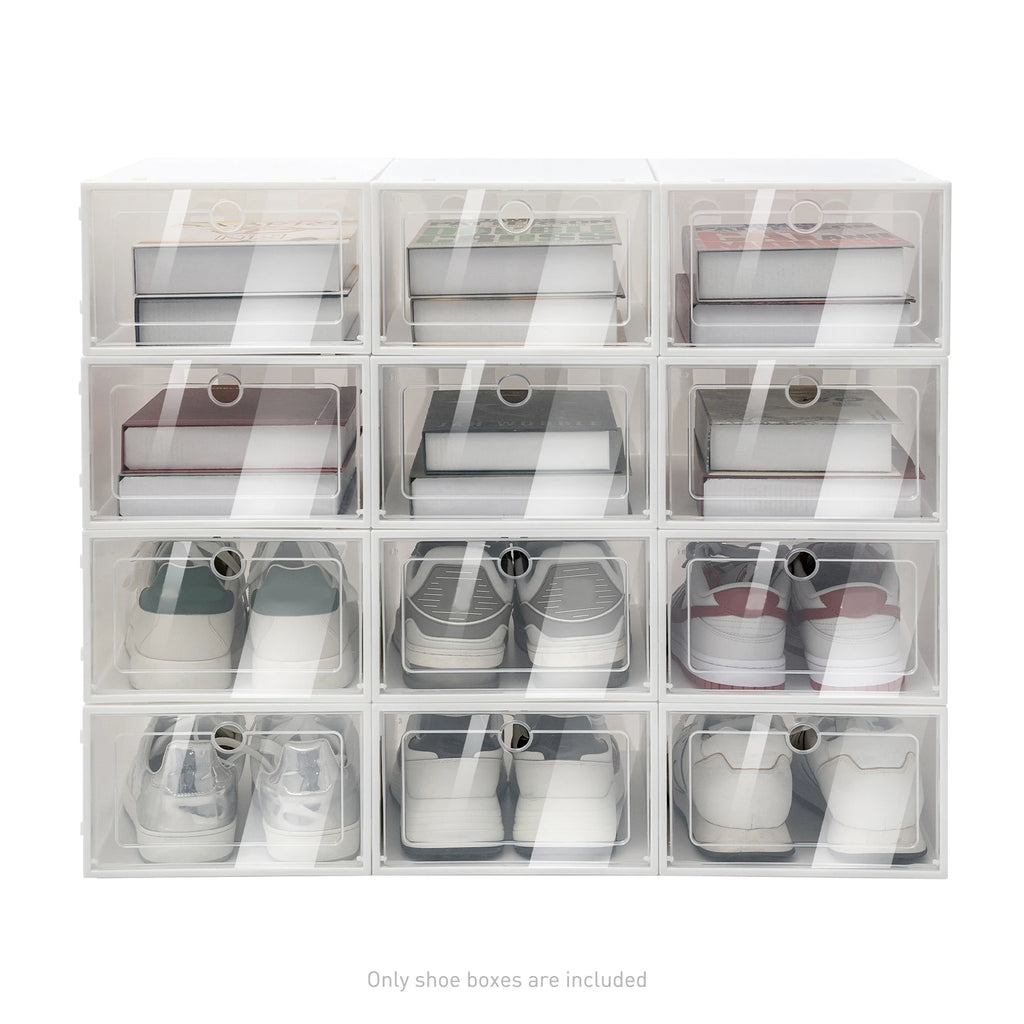 20/24PCS Foldable Flip Shoe Boxes Set Clear Plastic Stackable Storage Containers Home Organizer 33x23x14cm - Shoe Rack Case