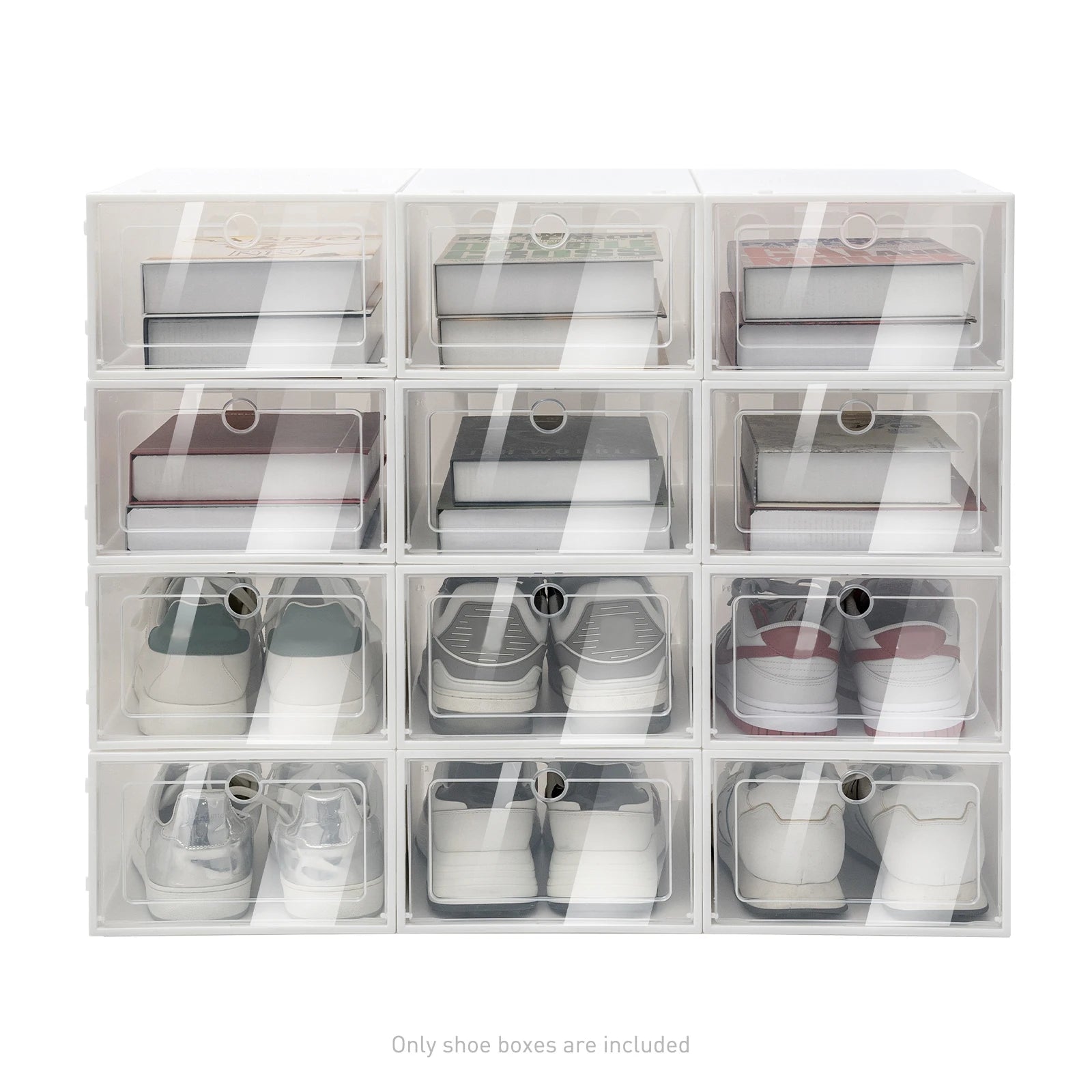 20/24PCS Foldable Flip Shoe Boxes Set Clear Plastic Stackable Storage Containers Home Organizer 33x23x14cm - Shoe Rack Case