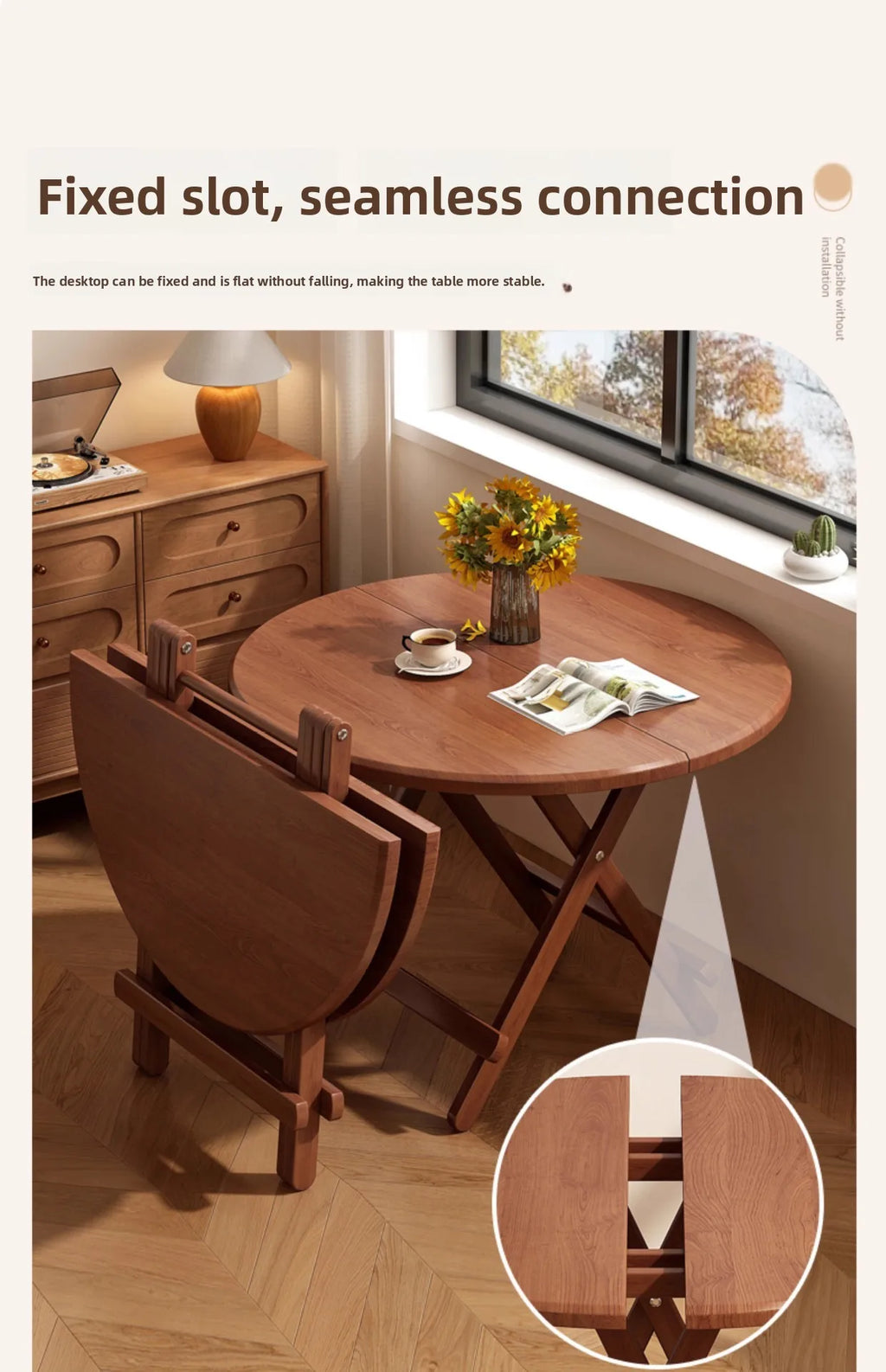 Sturdy Folding Dining Table - No Assembly Needed, Strong Stable Desk for Kitchen, Study & Office, round dining table,small table