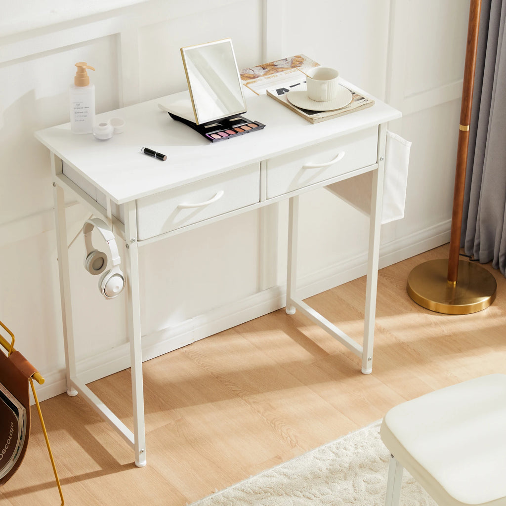 JHK Modern Office Computer Desk 32 Inch with Fabric Storage Drawers Space Side Bag Metal Frame Adjustable Feet For Home PC Table