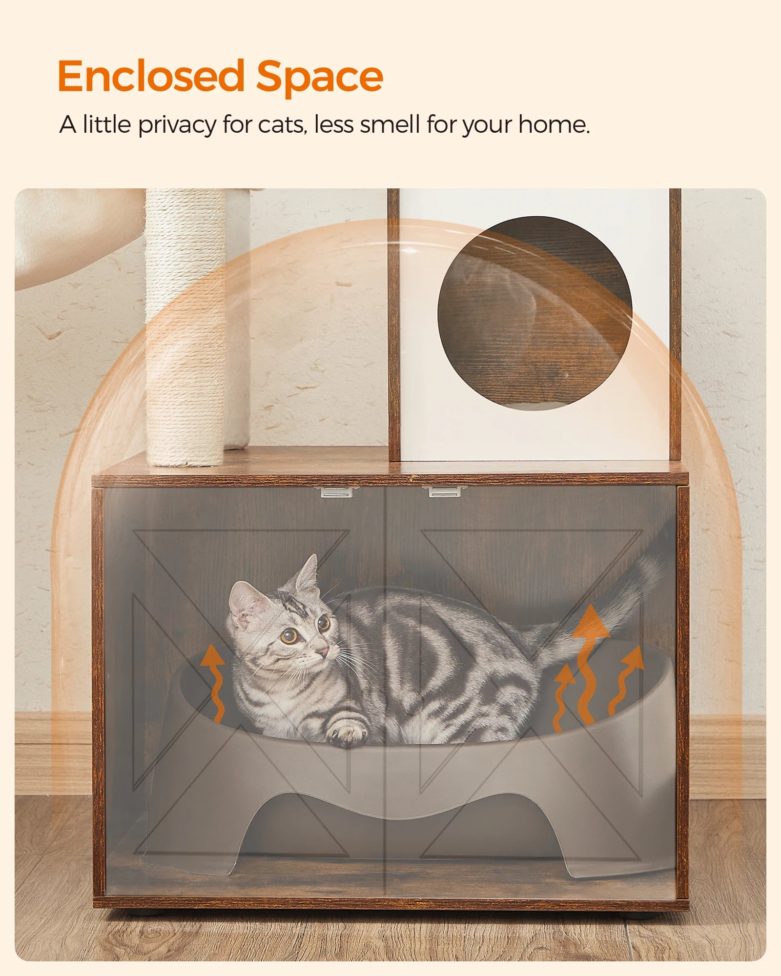 Feandrea Cat Tree with Litter Box Enclosure, 59-Inch Modern Cat Tower, 2-in-1 Condo with Scratching Posts