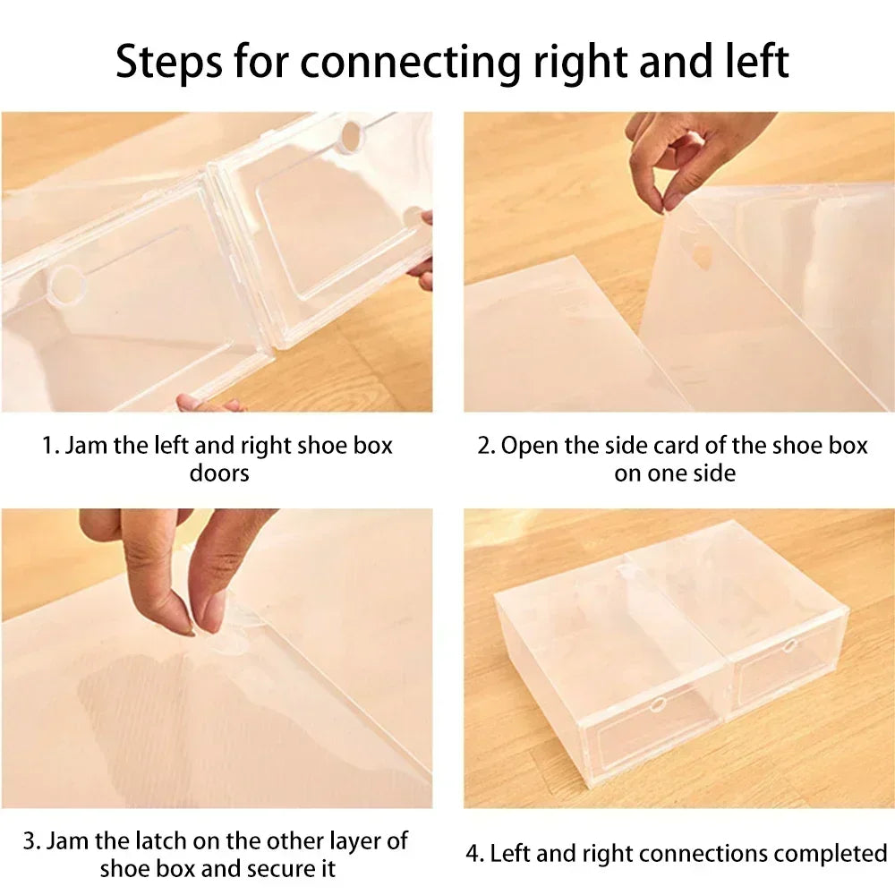 6pcs Transparent Shoe Boxes Stackable Shoe Cases Storage Plastic Shoes Box Dustproof Sneaker Boxes Shoes Furniture Organizers