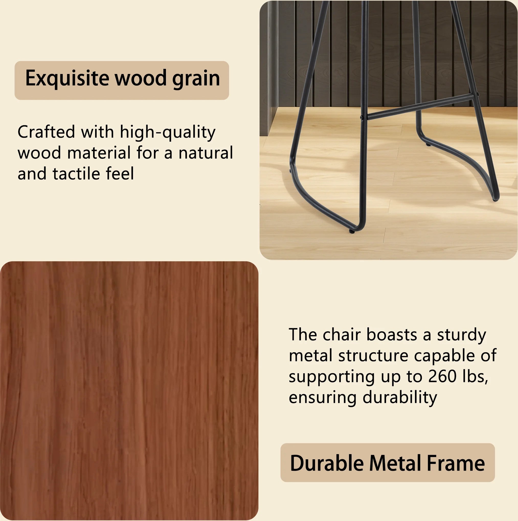 JHK 26 Inch Wood Saddle Seat Drawing Chair Bar Stools Counter Height Backless Counter Stools with Metal Legs for Office Home