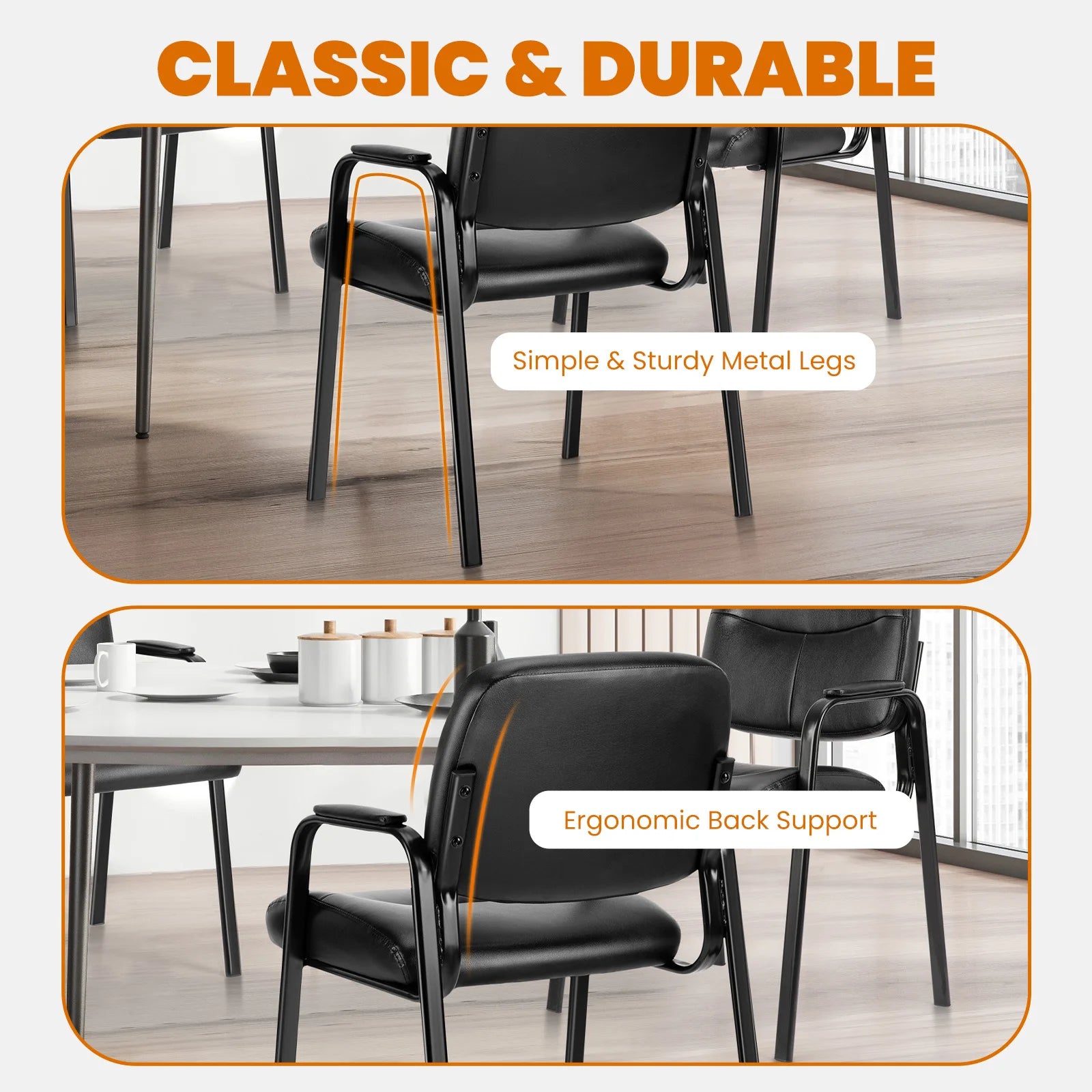 JHK Pu Leather Waiting Room Chair Comfy Guest Chairs with Padded Arms for Reception Conference Side Office Desk Home Furniture