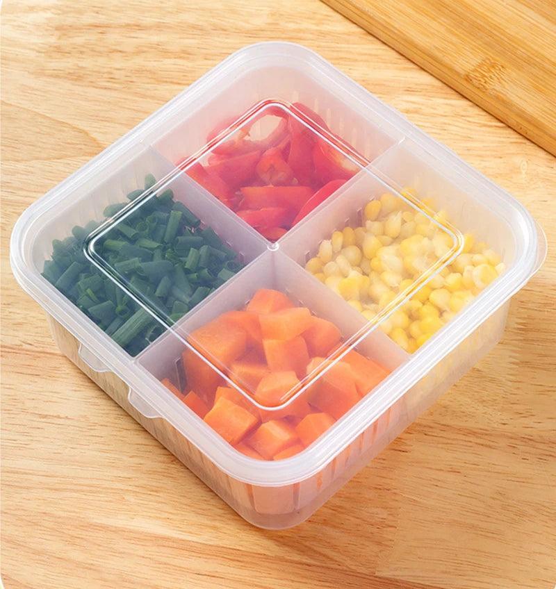 4 Grids Refrigerator Storage Box Food Vegetable Fruit Storage Box Fridge Organizer Drain Basket Meat Onion Ginger Clear Crisper