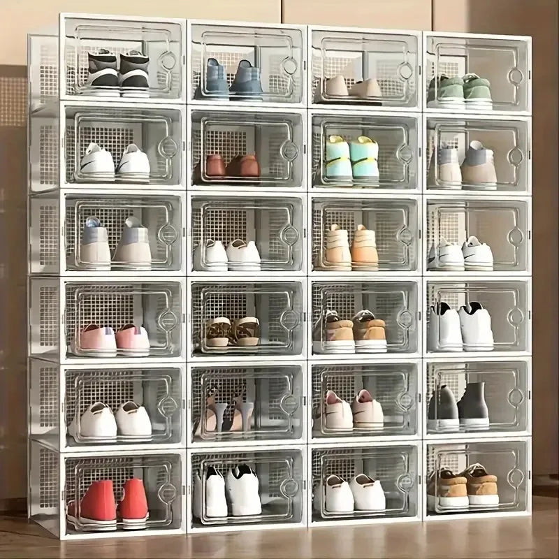 24pcs Large Stackable Plastic Shoe Storage Boxes Transparent Dustproof Display Cabinet for Men/Women Sports Shoes Boots Hats - Home Organization