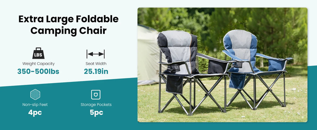 JHK Heavy Duty Camping Chair 450lbs Capacity Portable Folding Chair with Cup Holder Sturdy Steel Frame Outdoor Chair for Camping