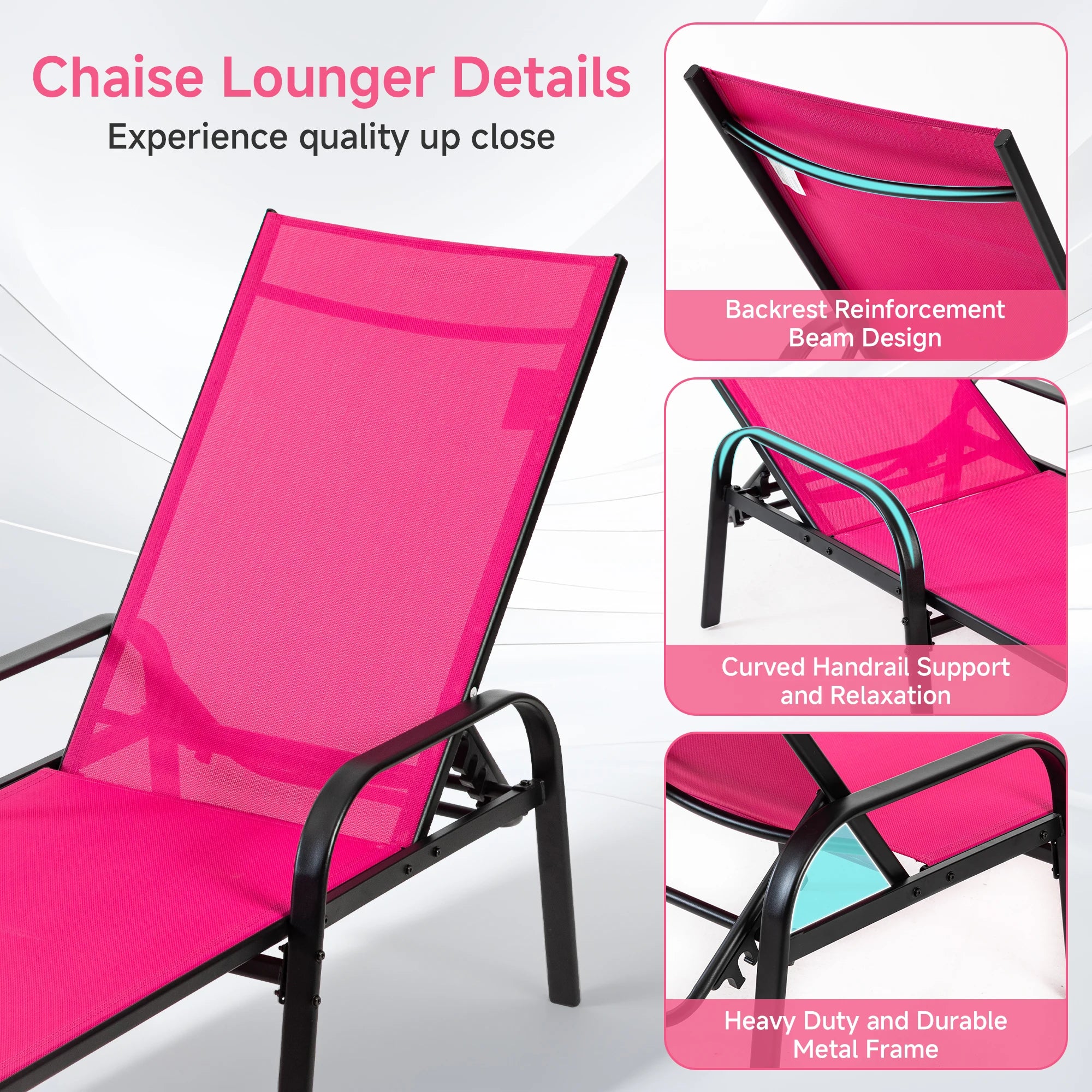 JHK Portable 8-legged Folding Beach Chair Outdoor Sun Chairs with Armrests Metal Frame Lounge Recliner Chair for Patio Backyard