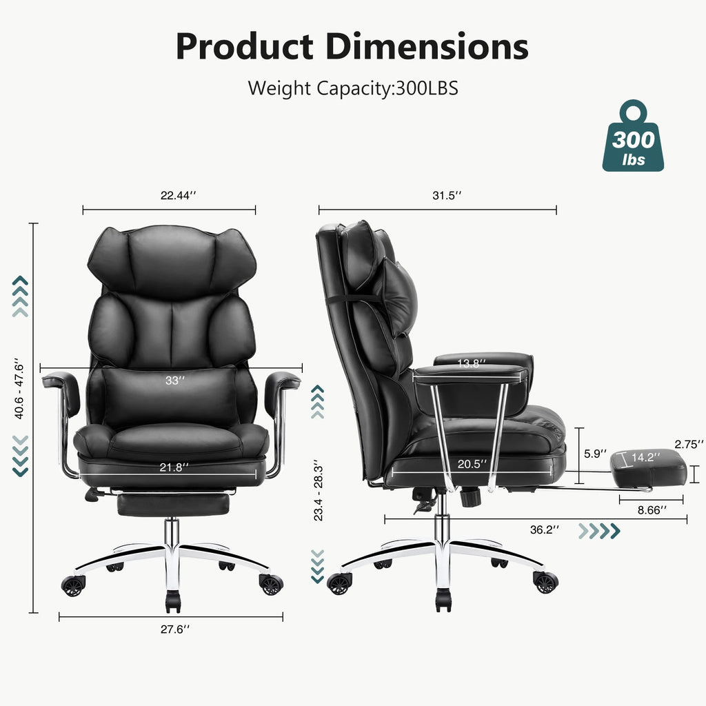 JHK PU Leather Ergonomic Office Computer Desk Chair High Back with Footrest Lumbar Support Height Adjustable For Home Office
