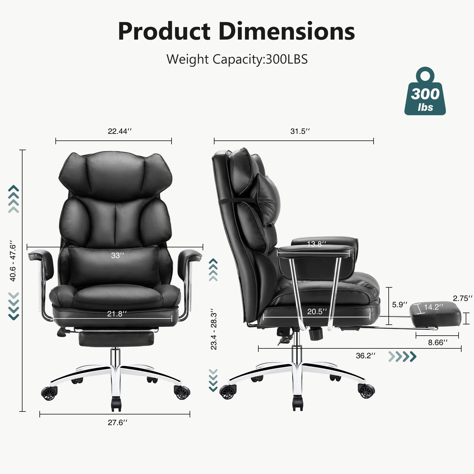 JHK PU Leather Ergonomic Office Computer Desk Chair High Back with Footrest Lumbar Support Height Adjustable For Home Office