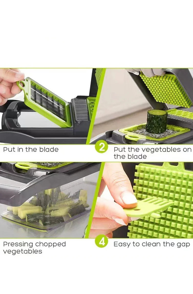 Vegetable Cutter Multifunctional Kitchen Tool, 5-in-1 Food Chopper for Tomato Carrot Cheese Onion, Handheld Slicer Dicer Grater