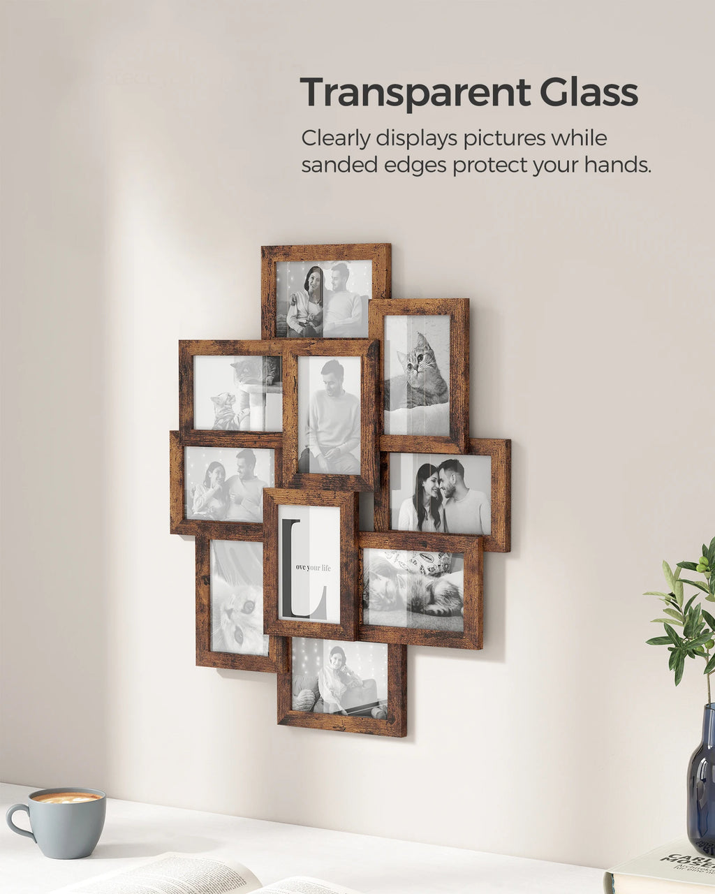 SONGMICS 4x6 Collage Picture Frames, 10-Pack Photo Collage Frame for Wall Decor, Glass Front, Assembly Required