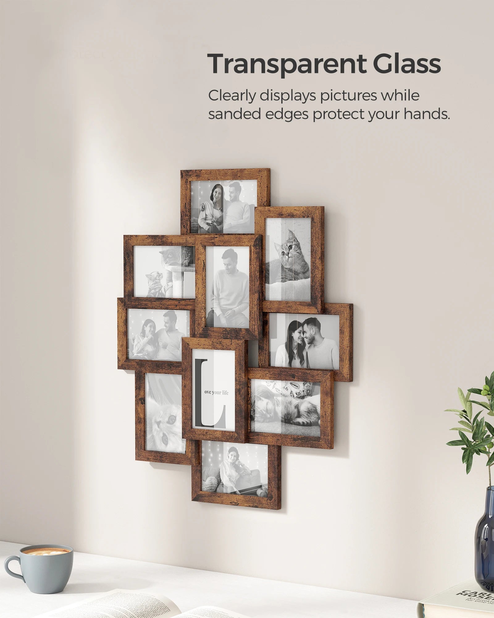 SONGMICS 4x6 Collage Picture Frames, 10-Pack Photo Collage Frame for Wall Decor, Glass Front, Assembly Required