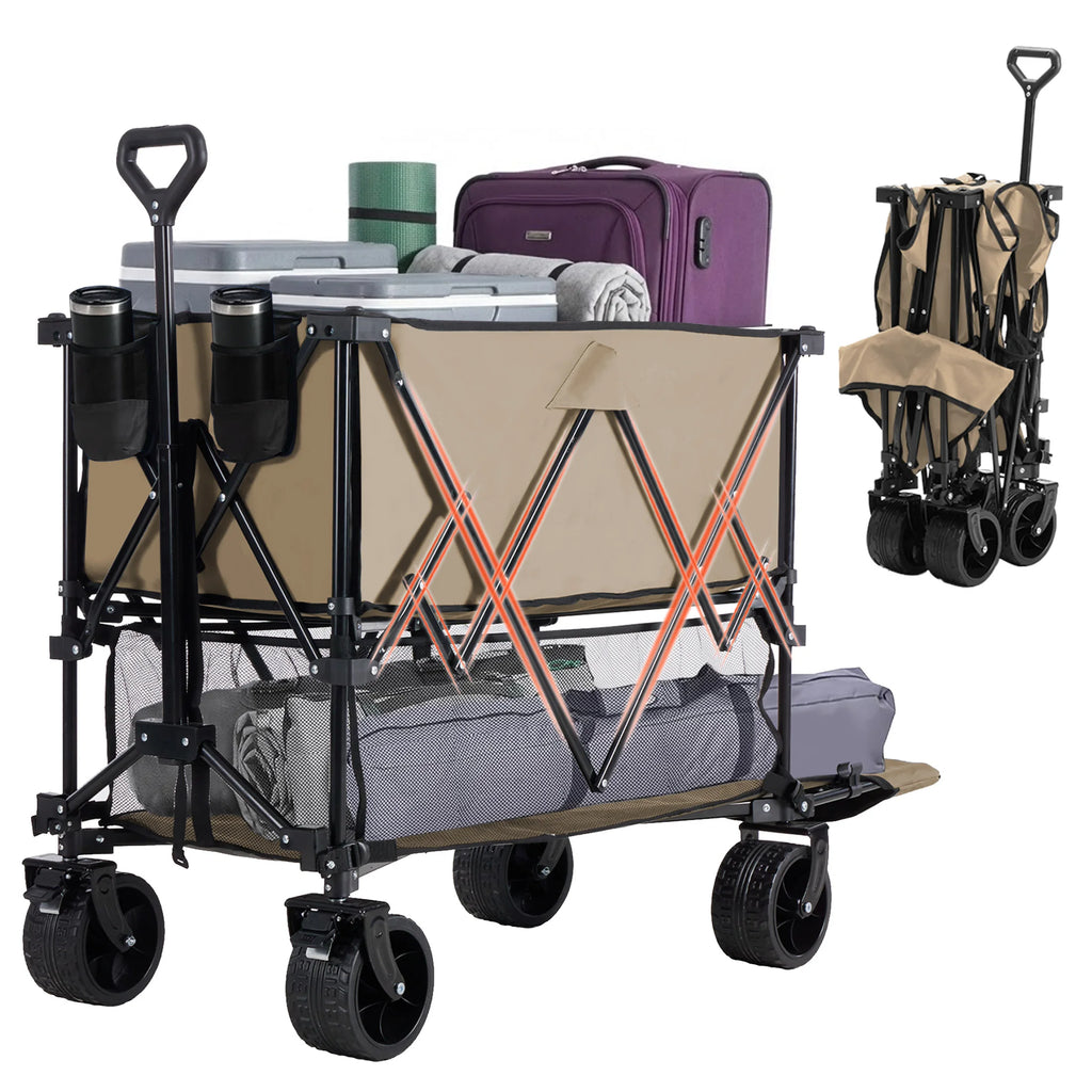 JHK Outdoor Wagons Cart Double Decker 440 lbs Large Capacity Collapsible Foldable Garden Beach Cart for Grocery Garden Camping