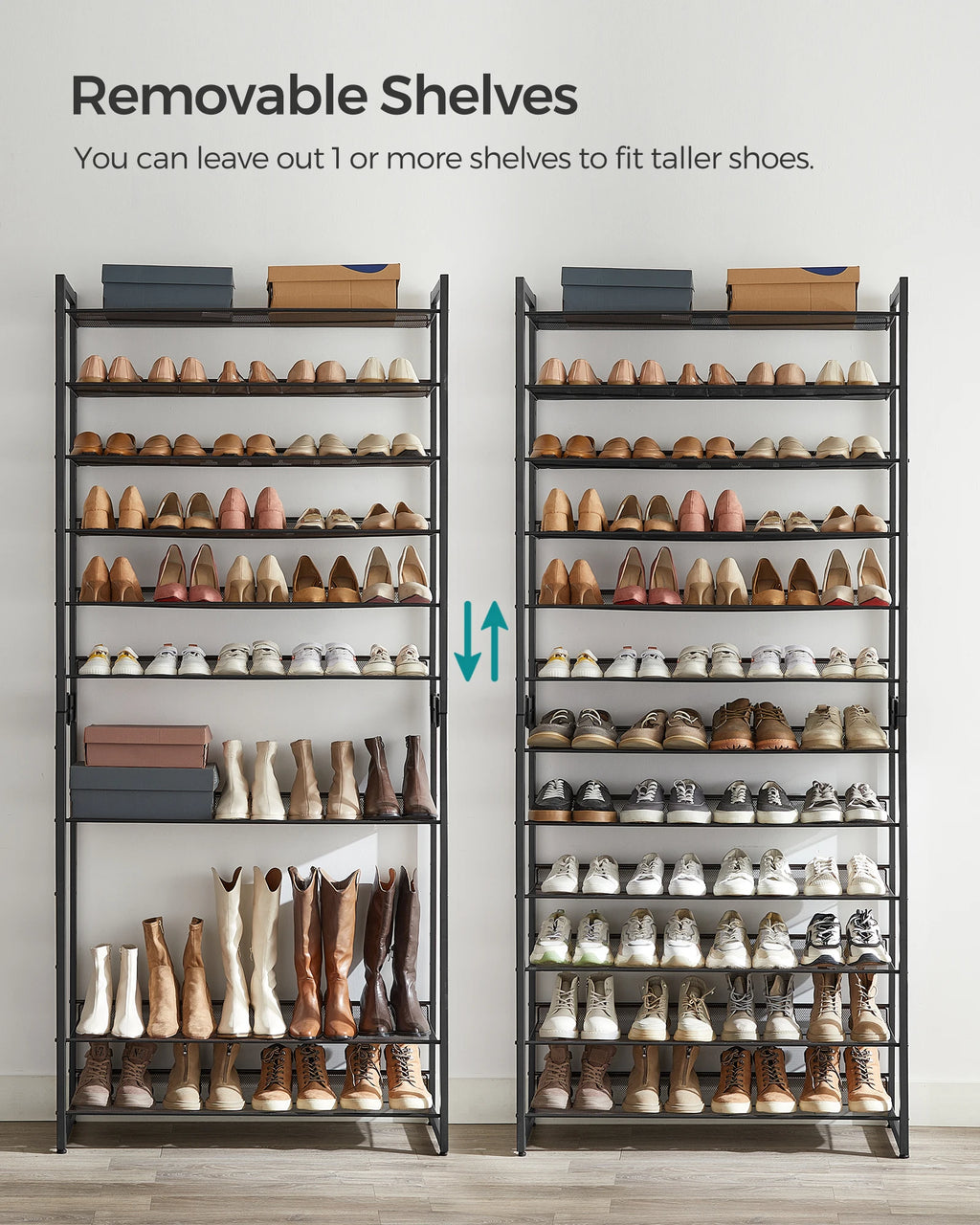 SONGMICS Shoe Rack, 12-Tier Shoe Organizer, Metal Shoe Storage for Garage, Entryway, Set of 2 6-Tier Stackable Shoe Shelf, with