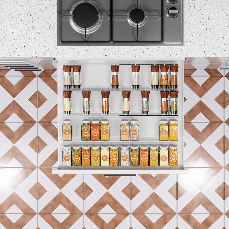 Kitchen Drawer Seasoning Bottle Storage Rack Stepped Style Multiple Layers Cabinet Organizer Adjustable Spice Jars Display Stand