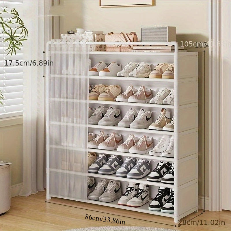 Dustproof Foldable Shoe Display Rack with Non-Slip Base, Easy to Clean, Multi-Layer Storage Shelf for Shoes and Accessories