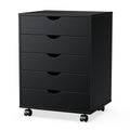 JHK Wood Nightstand Cabinet 5 Drawers Waterproof Surface Storage Organizer File Office Easy To Move Bedside Table Rotating Wheel