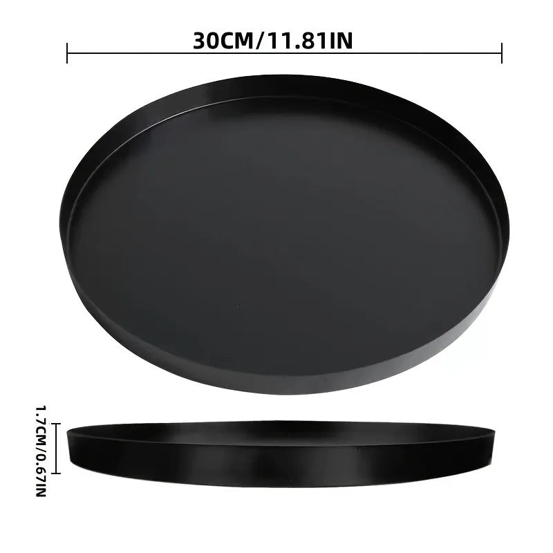 1pc Living Room Desktop Tray Bathroom Aromatherapy Tray Black Metal Round Multifunctional Desk Storage Rack