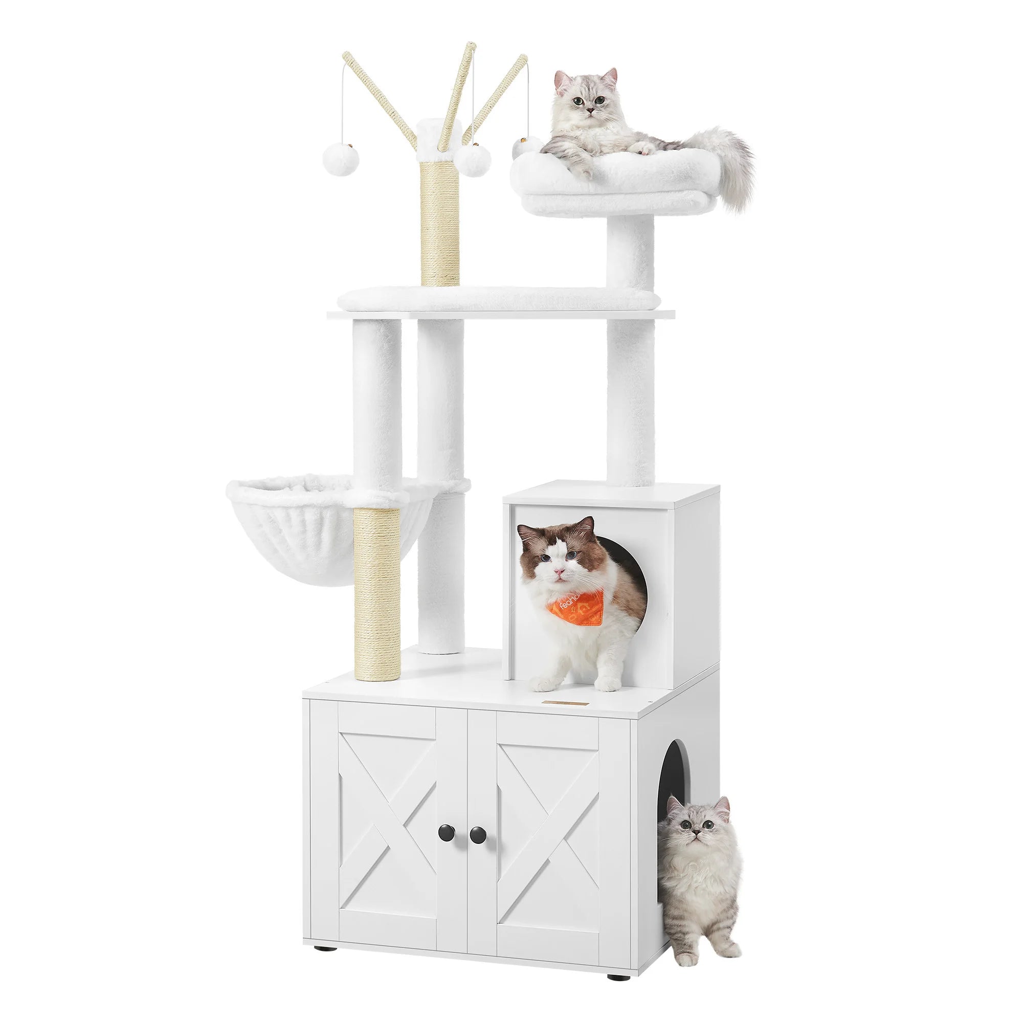 Feandrea Cat Tree with Litter Box Enclosure, 59-Inch Modern Cat Tower, 2-in-1 Condo with Scratching Posts, Washable Removable Cu