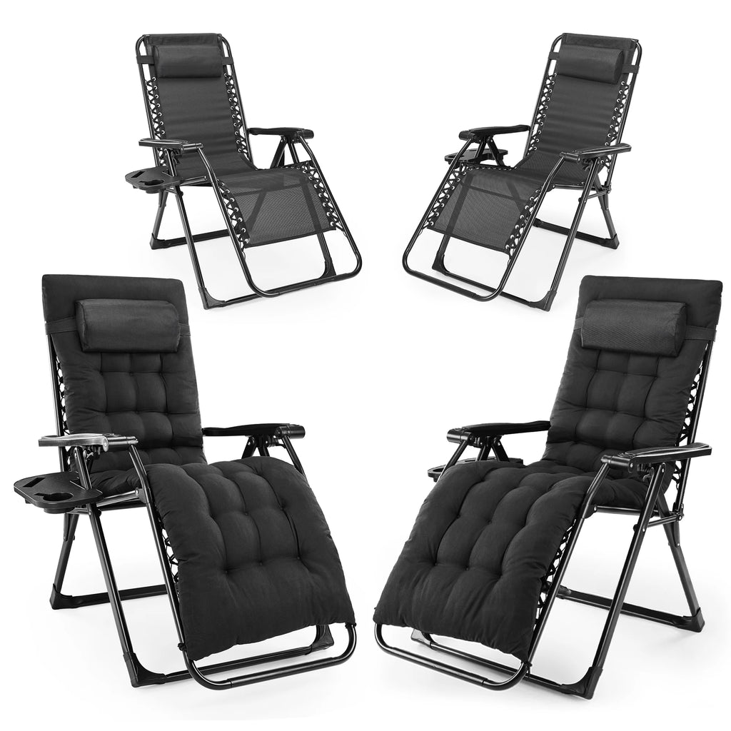 JHK Oversized Zero Gravity Cotton Padded Reclining Chair Foldable Lounge Chair with Adjustable Pillow Cup Holder For Patio