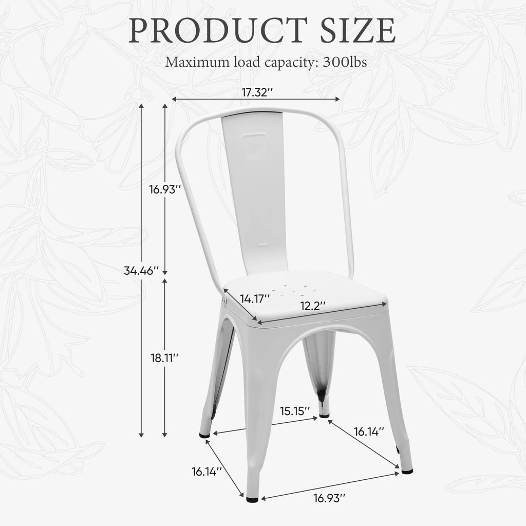 JHK 18IN Metal Dining Chairs Set of 4 Stackable Patio Outdoor Chairs Modern Chairs 300LBS Weight Capacity For Dining Room