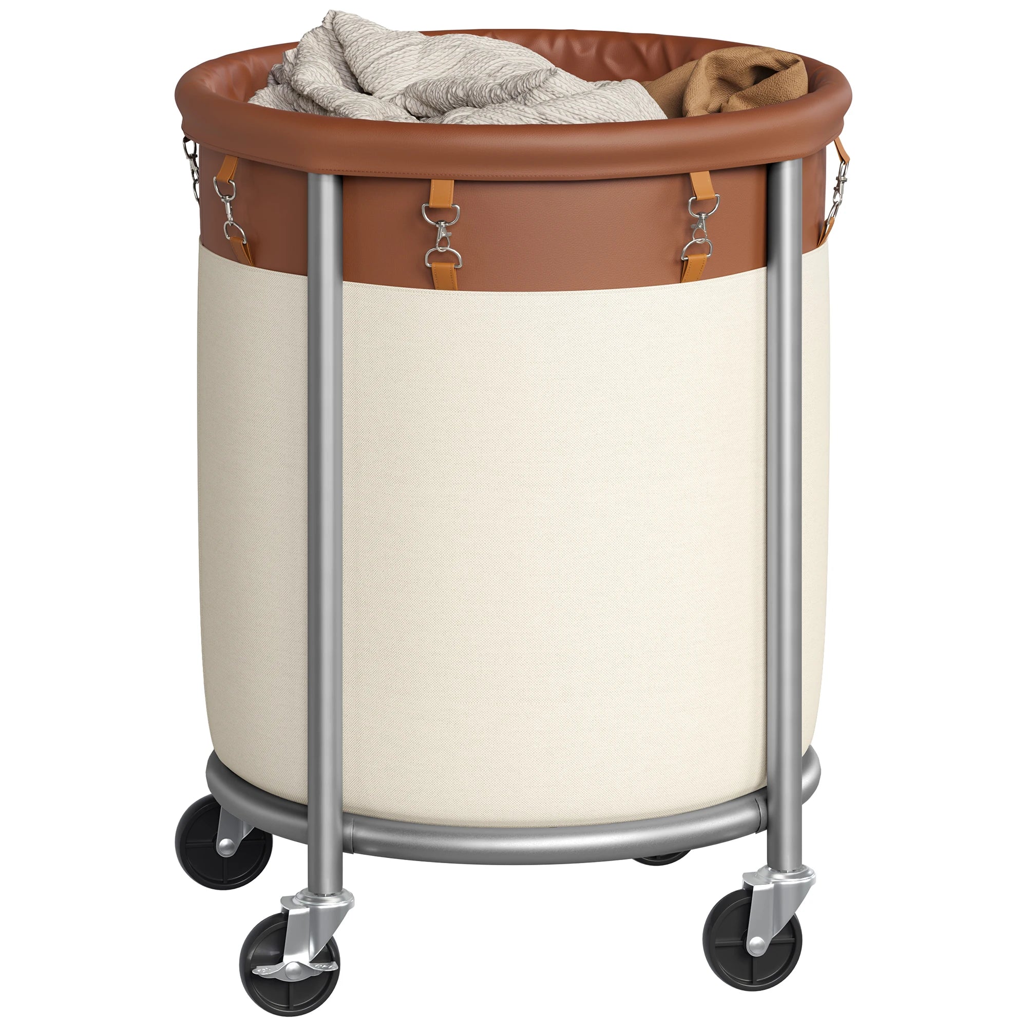 SONGMICS 29-Gallon (110 L) Laundry Basket with Wheels, Rolling Round Heavy-Duty Laundry Hamper Cart with Steel Frame and Removab