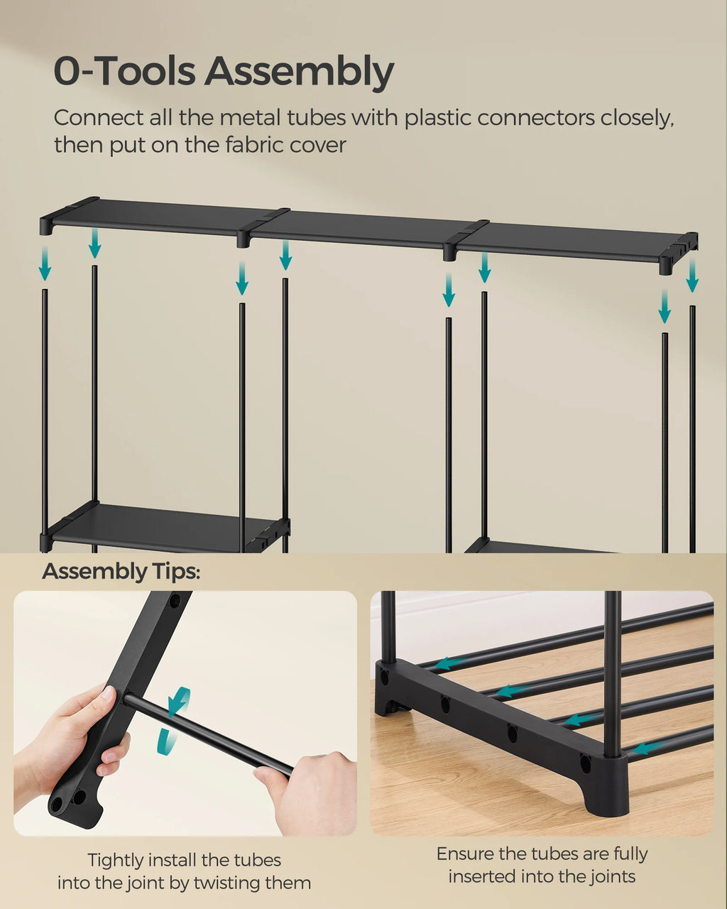 SONGMICS Portable Closet, Freestanding Closet Organizer, Clothes Rack with Shelves, Hanging Rods, Storage Organizer, for Cloakro